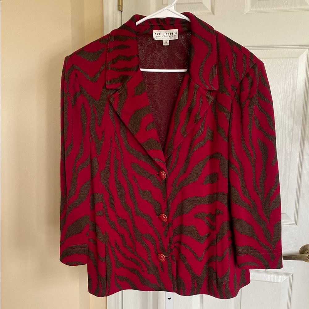 St. John Red and Black/Brown Structured Blazer